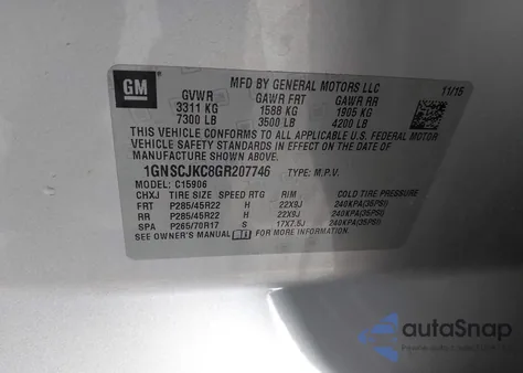 2016 Chevrolet Suburban Ltz from USA, damaged, VIN 1GNSCJKC8GR207746